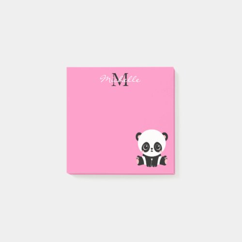 Monogram Cute Sitting Panda Personalized Pink Post_it Notes