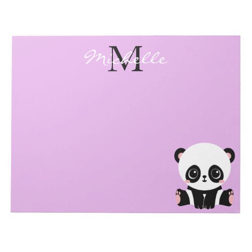 Monogram Cute Sitting Panda Personalized Purple Notepad