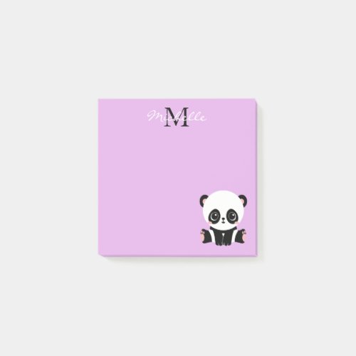 Monogram Cute Sitting Panda Personalized Purple Post_it Notes