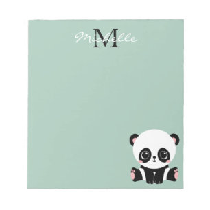 Monogram Cute Sitting Panda Personalized Sage Notepad