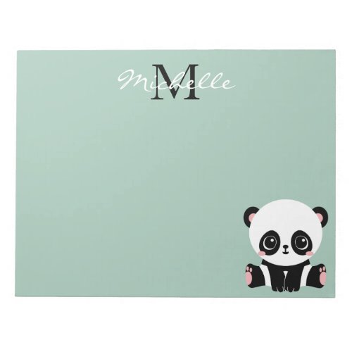 Monogram Cute Sitting Panda Personalized Sage Notepad