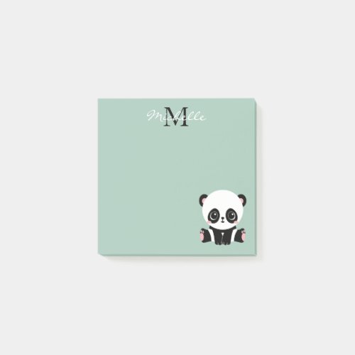 Monogram Cute Sitting Panda Personalized Sage Post_it Notes