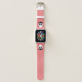 Monogram Cute Sitting Panda Personalized Salmon Apple Watch Band by EvcoStudio at Zazzle