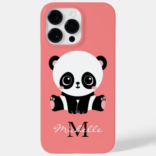 Monogram Cute Sitting Panda Personalized Salmon Case_Mate iPhone 14 Pro Max Case