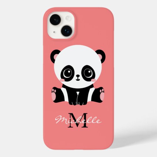 Monogram Cute Sitting Panda Personalized Salmon Case_Mate iPhone 14 Plus Case