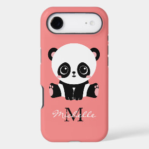 Monogram Cute Sitting Panda Personalized Salmon iPhone 17 Air Case