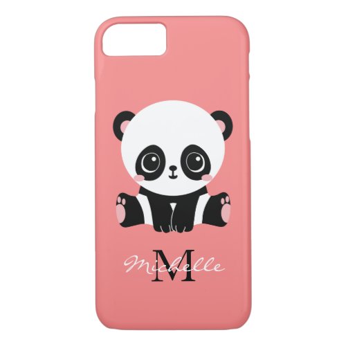 Monogram Cute Sitting Panda Personalized Salmon iPhone 87 Case