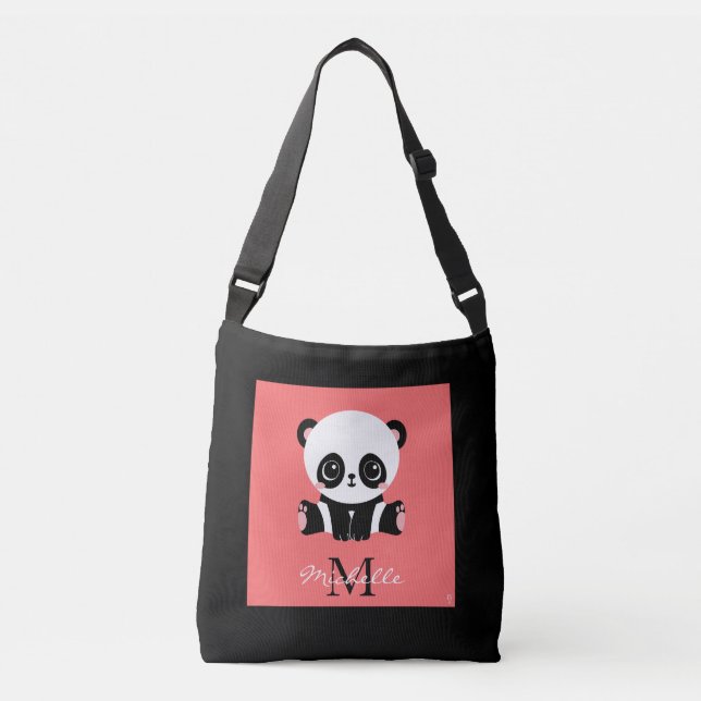 Monogram Cute Sitting Panda Personalized Salmon Crossbody Bag (Front)