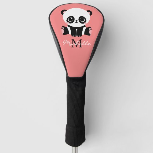 Monogram Cute Sitting Panda Personalized Salmon Golf Head Cover