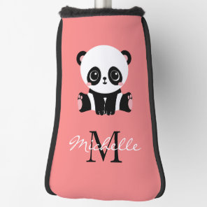 Monogram Cute Sitting Panda Personalized Salmon Golf Head Cover
