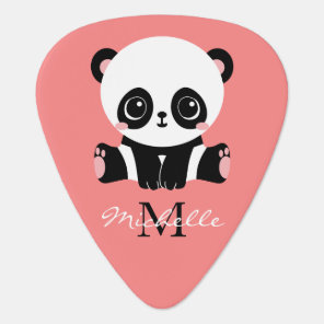 Monogram Cute Sitting Panda Personalized Salmon Guitar Pick
