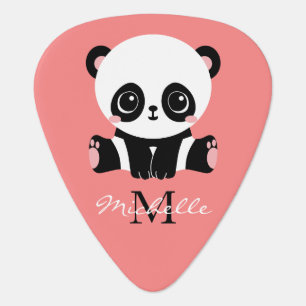 Monogram Cute Sitting Panda Personalized Salmon Guitar Pick