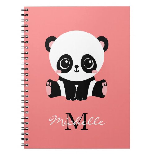 Monogram Cute Sitting Panda Personalized Salmon Notebook