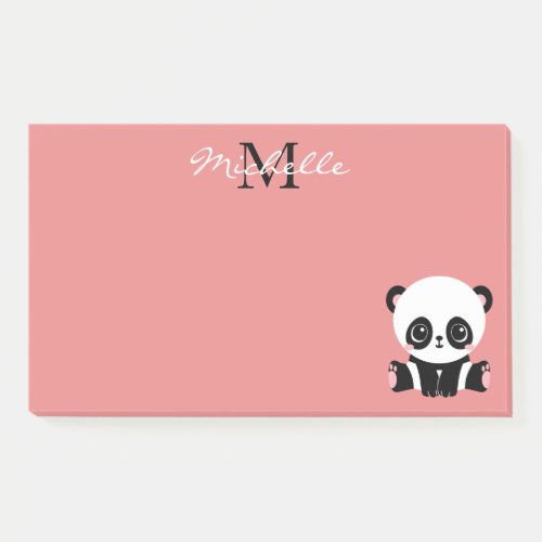 Monogram Cute Sitting Panda Personalized Salmon Post_it Notes