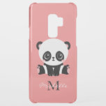 Monogram Cute Sitting Panda Personalized Salmon Uncommon Samsung Galaxy S9 Plus Case<br><div class="desc">A cute panda bear sitting on the floor on a salmon background. Personalize with your monogram and name or delete text in text boxes for no name.</div>