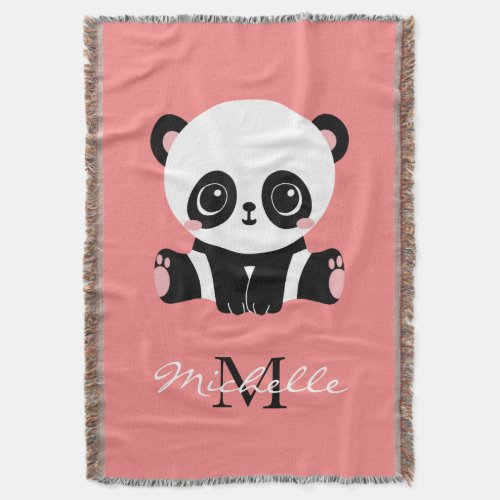 Monogram Cute Sitting Panda Personalized Throw Blanket