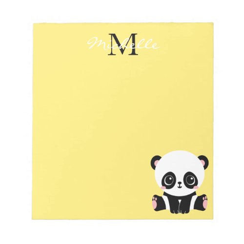 Monogram Cute Sitting Panda Personalized Yellow Notepad