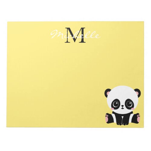 Monogram Cute Sitting Panda Personalized Yellow Notepad