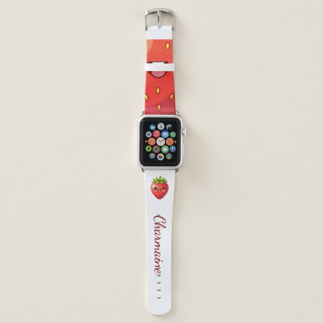 Monogram cute strawberry kawaii apple watch band (Front)