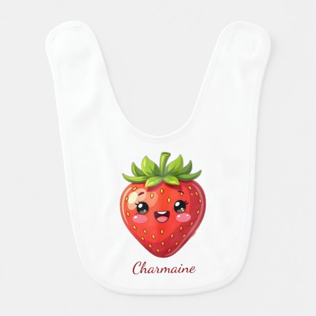 Monogram cute strawberry kawaii baby bib (Front)
