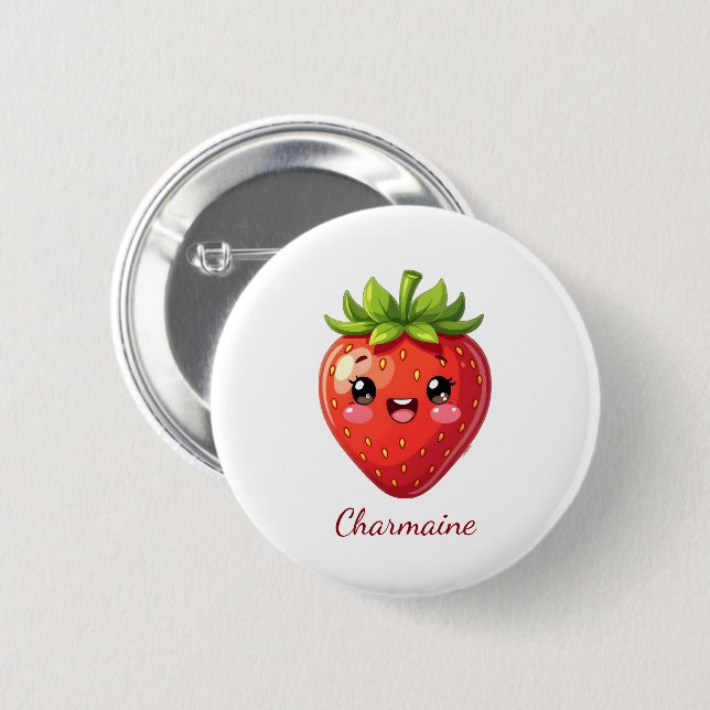 Monogram cute strawberry kawaii button (Front & Back)