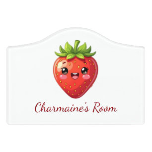 Monogram cute strawberry kawaii door sign