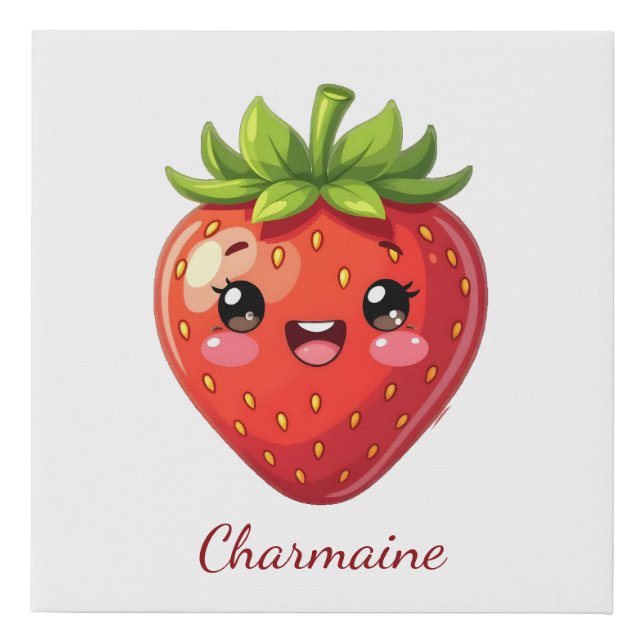 Monogram cute strawberry kawaii faux canvas print (Front)