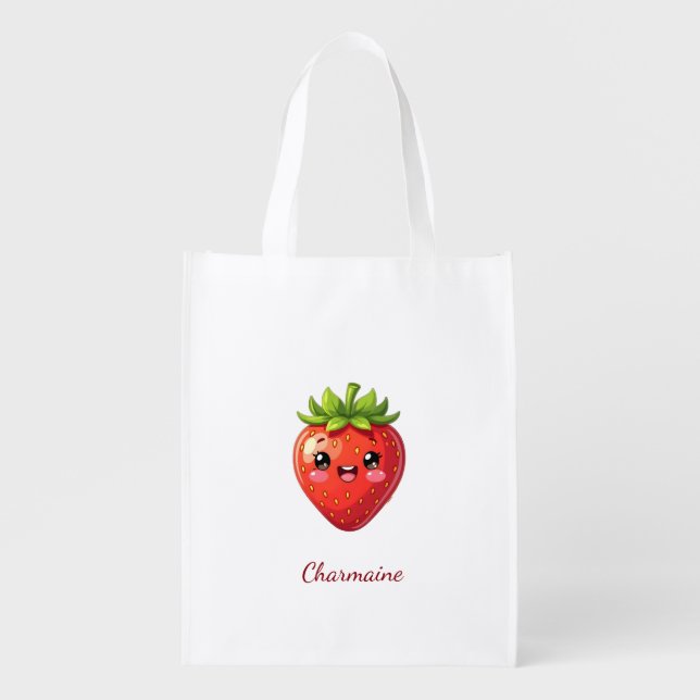 Monogram cute strawberry kawaii grocery bag (Front)