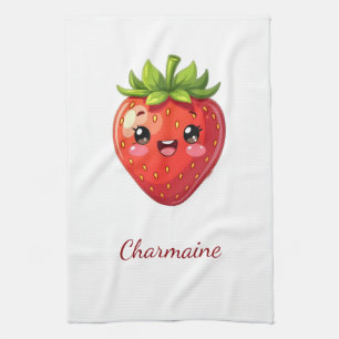 Monogram cute strawberry kawaii kitchen towel