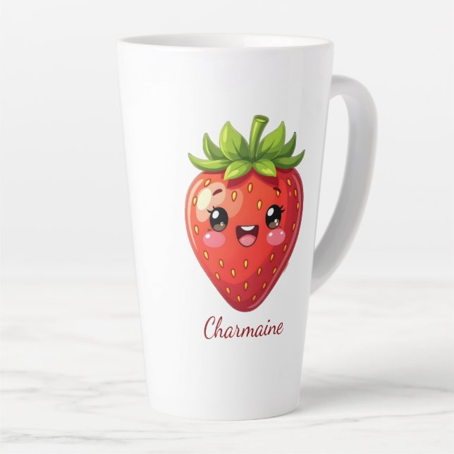 Monogram cute strawberry kawaii latte mug (Right Angle)