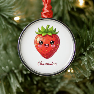 Monogram cute strawberry kawaii metal ornament