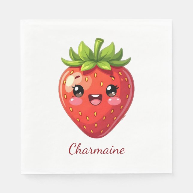 Monogram cute strawberry kawaii napkins (Front)