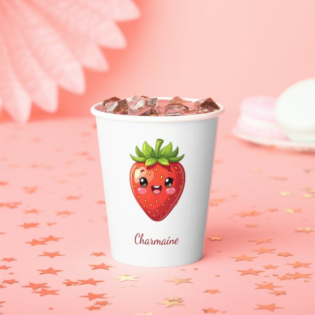 Monogram cute strawberry kawaii paper cups (Insitu)
