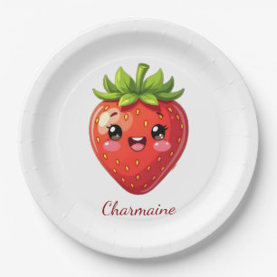Monogram cute strawberry kawaii paper plates