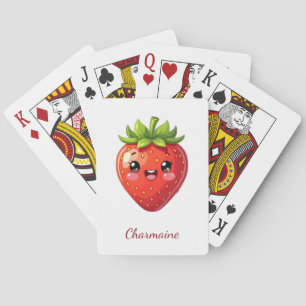 Monogram cute strawberry kawaii poker cards