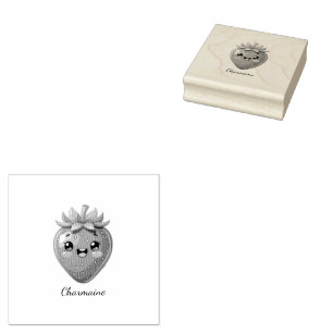 Monogram cute strawberry kawaii rubber stamp