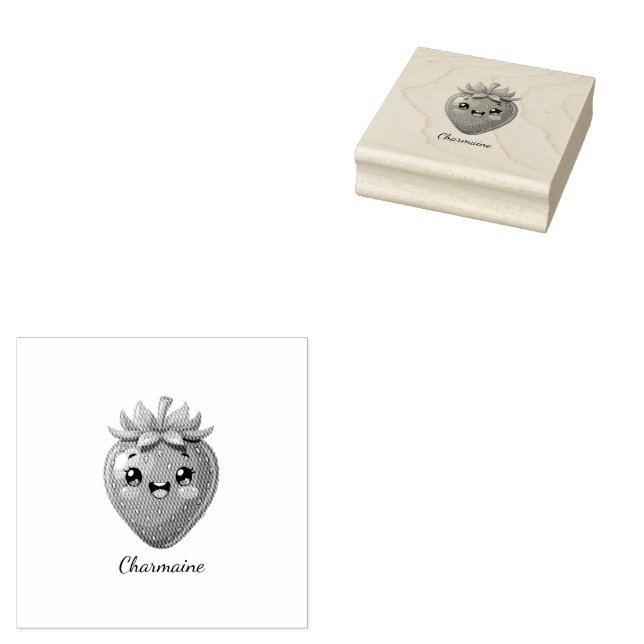 Monogram cute strawberry kawaii rubber stamp (Stamped)