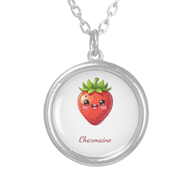 Monogram cute strawberry kawaii silver plated necklace (Front)