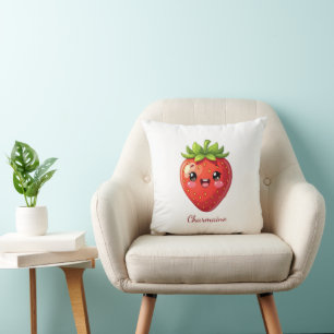 Monogram cute strawberry kawaii throw pillow