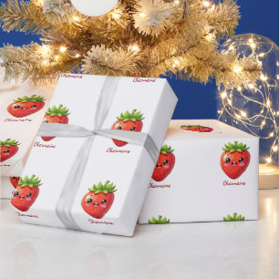 Monogram cute strawberry kawaii wrapping paper