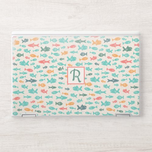 Monogram Cute Swimming Fish Nautical Beach Pattern HP Laptop Skin