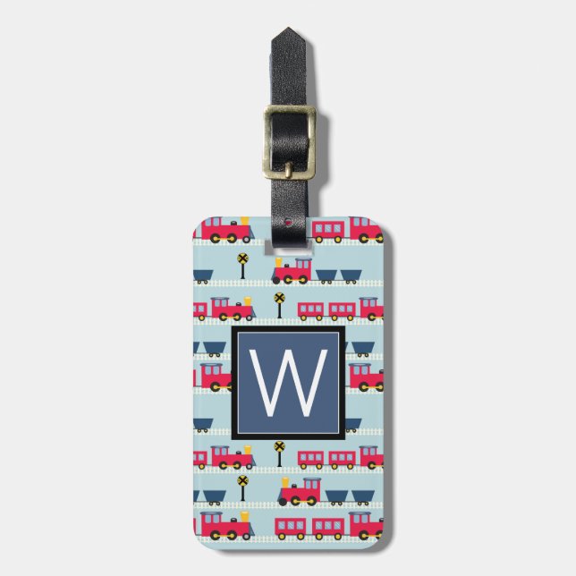 Monogram | Cute Trains Luggage Tag (Front Vertical)