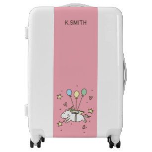 Monogram. Cute Unicorn Flying on Balloons. Luggage