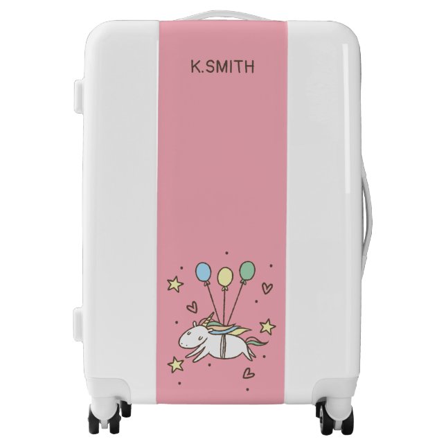 Monogram. Cute Unicorn Flying on Balloons. Luggage (Front)