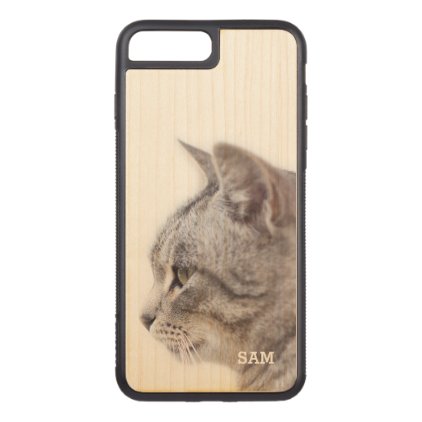 Monogram. Cute White &amp; Gray Cat. Carved iPhone 8 Plus/7 Plus Case