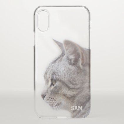 Monogram. Cute White &amp; Gray Cat. iPhone X Case