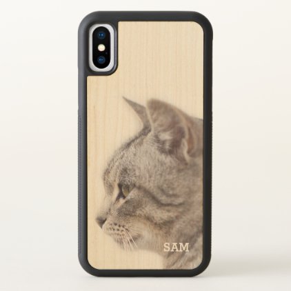 Monogram. Cute White &amp; Gray Cat. iPhone X Case