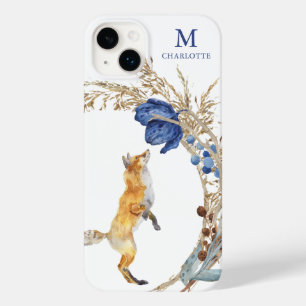 Monogram Cute Woodland Fox Watercolor Floral Name Case-Mate iPhone 14 Plus Case