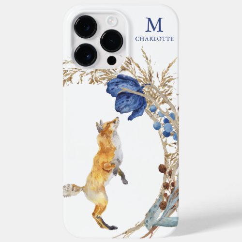 Monogram Cute Woodland Fox Watercolor Floral Name Case_Mate iPhone 14 Pro Max Case