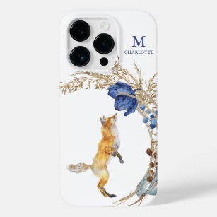 Monogram Cute Woodland Fox Watercolor Floral Name Case-Mate iPhone 14 Pro Case
